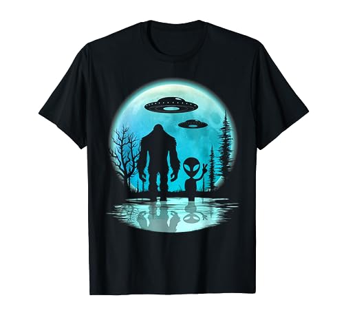 Alien And Bigfoot Moon T-Shirt