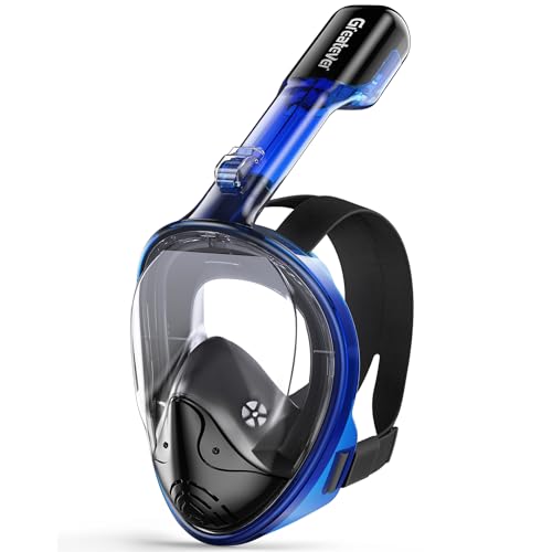 Greatever Full Face Snorkel Mask, Snorkeling Gear for Adults with Latest Dry Top Breathing System and Detachable Camera Mount, Snorkel Mask Adult, Snorkel Anti-Fog & Anti-Leak(Dark Blue, S/M)