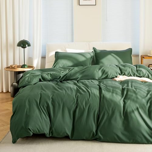 KINMEROOM Olive Green Duvet Cover Queen Size Set, 3 Pieces, 1 Soft Bedding Duvet Cover 90×90 Inches with Zipper Closure 8 Ties and 2 Pillow Shams for Queen Size Bed (Olive,Queen)