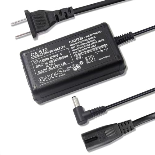 CA-570 AC Adapter Charger Compatible Canon FS21 FS22 FS200 FS300 HF10 HF11 HF20 HF100 HF200 HF M31 HF S10 HG20 HG21 HG30 HR10 HV10 HV20 HV30 HV40 XA10 ZR80 ZR85 ZR90 ZR100 ZR200