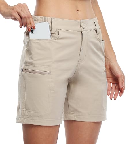 Willit Womens Shorts Hiking Cargo Golf Shorts Outdoor Summer Shorts with Pockets Water Resistant Khaki L