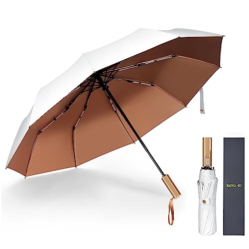 XGVO-IU Umbrella for Rain & Sun, Umbrella Windproof travel umbrella compact umbrella for travel Quick-dry Strong Automatic Folding umbrella(White)