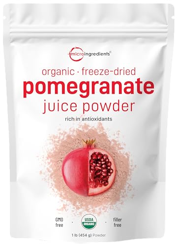 Organic Pomegranate Juice Powder, 1 Pound | 100% Natural Fruit Powder | Freeze Dried & Cold Pressed | No Sugar & Additives | Great Flavor for Drinks, Smoothie, & Beverages | Non-GMO & Vegan Friendly