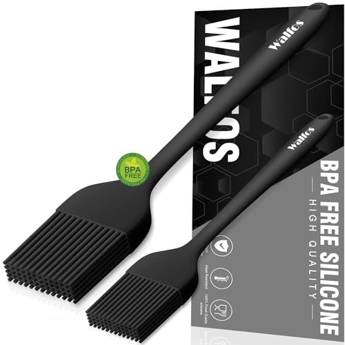 Walfos Silicone Basting Pastry Brush, Heat Resistant Pastry Brush Set, Strong Steel Core and One-Pieces Design, Perfect for BBQ Grill Baking Kitchen Cooking, BPA Free and Dishwasher Safe (2 Pcs)