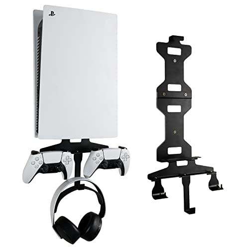FLEXI RODS PS5 Wall Mount, Wall Bracket for Playstation 5 (Disc and Digital Edition) with Detachable Controller Holder & Headphone Hanger, Stealth Mount for PS5, Black