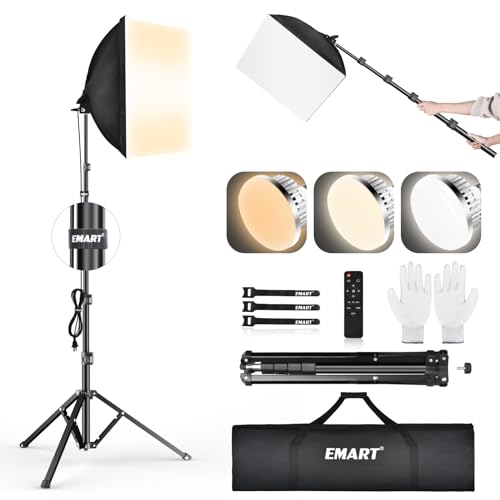 EMART Softbox Lighting Kit, 16'X16' Soft Box | 3000K-6000K 85W LED Bulbs with Remote | 65' Tripod, Professional Softbox Photography Lighting Kit for Studio Lights, Portrait, Video Recording(1PACK)