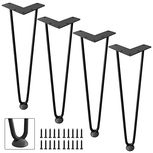 DonYoung Hairpin Legs 16', Coffee Table Legs Set of 4 Metal Furniture Legs, Mid Century Modern Style Table Legs for Nightstand Sofa Bench, Rubber Floor Protectors Included, Black