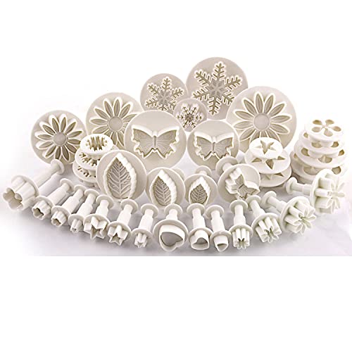 M MOACC Cake Tools 36 Piece Fondant Cake Cookie Plunger Sugarcraft Flower Leaf Butterfly Heart Shape Decorating Mold DIY Icing Plunger Tools