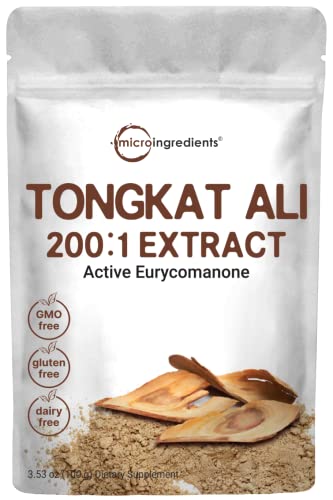 Micro Ingredients Tongkat Ali Extract 200:1 (Longjack) Powder, 100 Grams, Grown in Indonesia, 100% Pure Eurycoma Longifolia Root Extract, Bitter Taste - No Filler, No Additive, Non-GMO