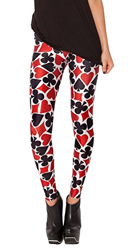 QZUnique Women's High Waist Poker Print Shaping Breathable Tights Leggings,Poker,One Size