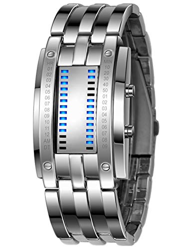 Fashion Mens Digital Watch LED Matrix Binary Watches for Men Waterproof Outdoor Casual Black Bracelet Square Watches