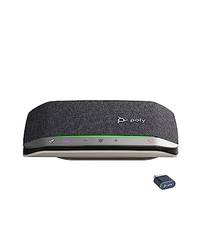 Poly Sync 20+ Personal Portable Bluetooth Speakerphone (Plantronics) – Noise/Echo Reduction – USB-C Bluetooth Adapter - Works w/Teams (Certified), Zoom, PC, Mac, Mobile – Amazon Exclusive