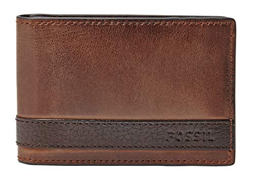 Fossil Men's Quinn Leather Slim Minimalist Bifold Front Pocket Wallet, Brown, (Model: ML3650200)