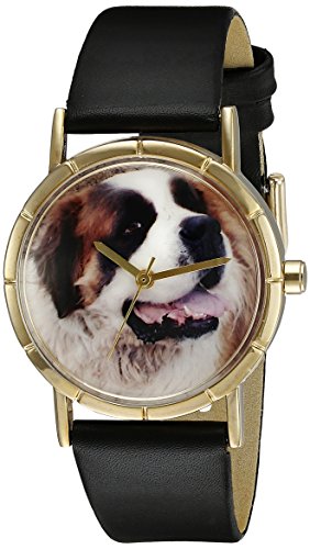 Whimsical Gifts Saint Bernard Black Leather and Goldtone Photo Watch #P0130070