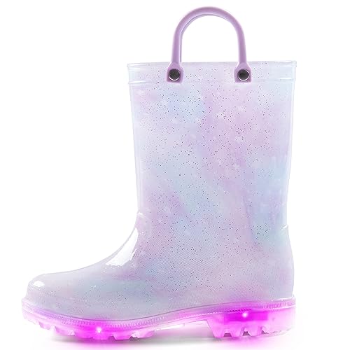 K KomForme Toddler Light Up Rain Boots Patterns and Glitter Rain Boots for Girls Boys with Handles,Starry Sky Gradient,8