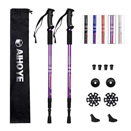 Aihoye Hiking Trekking Poles, 2 Pack Collapsible,Lightweight, Anti Shock, Hiking or Walking Sticks,Adjustable Hiking Pole for Men and Women (Purple)