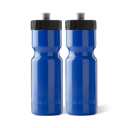 50 Strong Sports Squeeze Water Bottle 2 Pack – 22 oz. BPA Free Easy Open Push/Pull Cap – USA Made (Blue/Black)