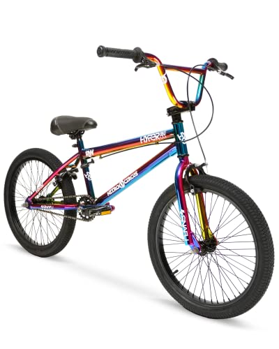 Hyper Nitro Circus RWilly BMX Bike 20 Inch for Kids or Adults, Single Speed, Front and Rear Sprockets, Steel BMX Frame. 360 Handlebar Rotation. Bike Park Ready BMX Bicycle. Jet Fuel Finish