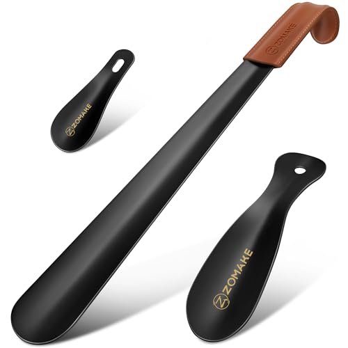 ZOMAKE Metal Shoe Horn,Long Handle Shoe Horn for Seniors 16.5' with 2pcs Travel Shoe Horn for Men Women-Kids