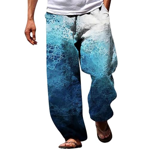 Men's Trousers Summer Pants Beach Pants Drawstring Elastic Waist 3D Print Stripe Graphic Geometry Prints with Pockets(A2-Blue, XL)