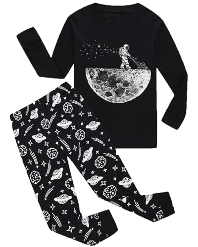 Little bety Boys Cotton Long Sleeve Pajamas Space Glow In The Dark Pjs For Boys Toddler Boys Funny Sleepwear Sets Size 6 Black