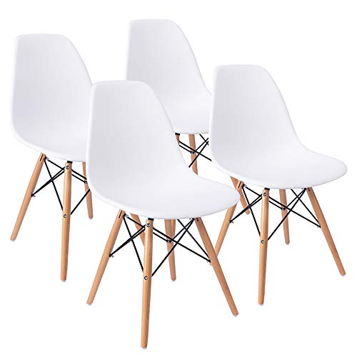 Furmax Pre Assembled Modern Style Dining Chair Mid Century Modern DSW Chair, Shell Lounge Plastic Chair for Kitchen, Dining, Bedroom, Living Room Side Chairs Set of 4 (White)