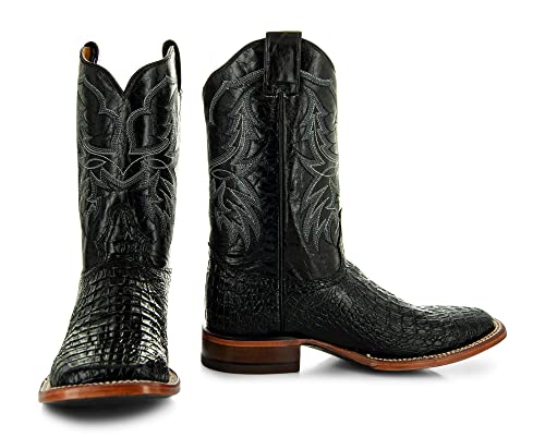 Soto Boots Men's Caiman Belly Print Cowboy Boots, Exotic Print Men's Cowboy Boots, Western Boots For Men H4001 (Black,10)
