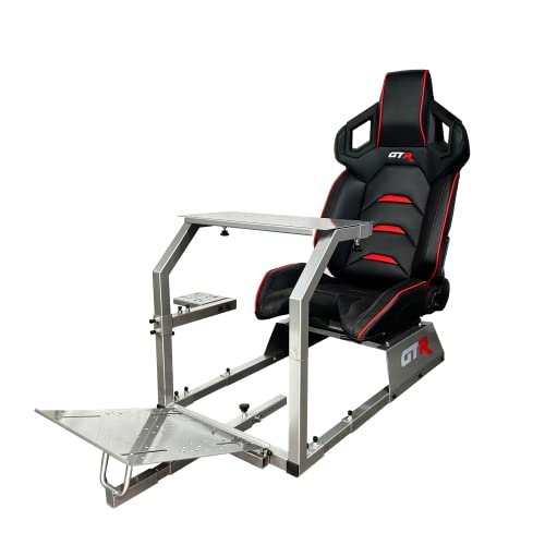 GTR Simulator GTA Model Silver Frame with Adjustable Leatherette Pista Racing Seat Racing Driving Gaming Simulator Cockpit Chair (Pista Seat, Black/Red)