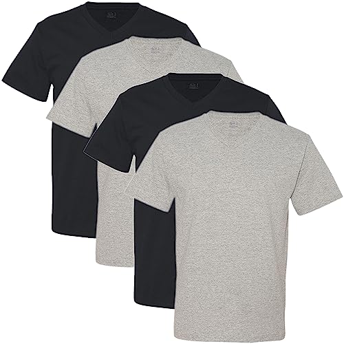 Fruit of the Loom Men's 4 Pack V-Neck T-Shirt, Black/Gray, Large