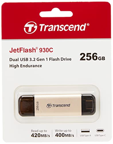 Transcend 256GB JetFlash 930C USB 3.2 Gen 1 Flash Drive TS256GJF930C, Golden hue