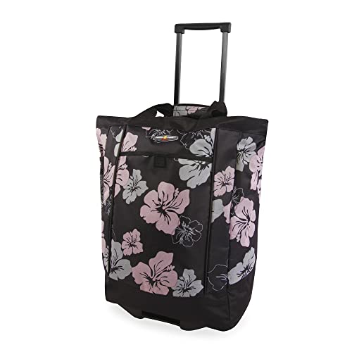 Pacific Coast Signature Large Rolling Shopper Tote, Pink Hibiscus