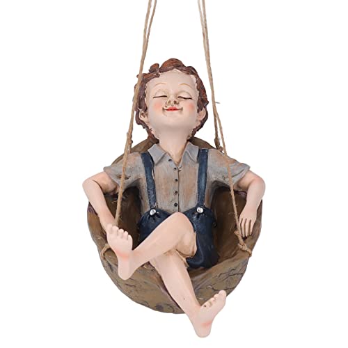 Garden Statue Swing Yard Ornaments Hanging Boy Statue Hand Painted Rainproof Windproof Resin Outdoor Hanging Statues Garden Statue