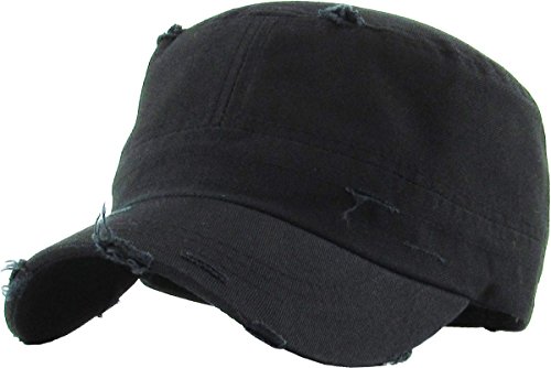 KBETHOS KBK-1466 Cadet Army Cap Basic Everyday Military Style Unisex-Adult, Mens Hat, Black Vintage Distressed