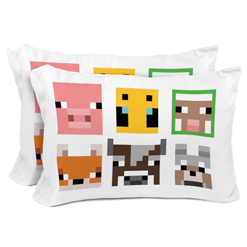 Sunny Side Up Minecraft Mobs & Animals 2 Pack Reversible Pillowcases - Double Sided Pillow Covers, Kids Super Soft Creeper Bedding