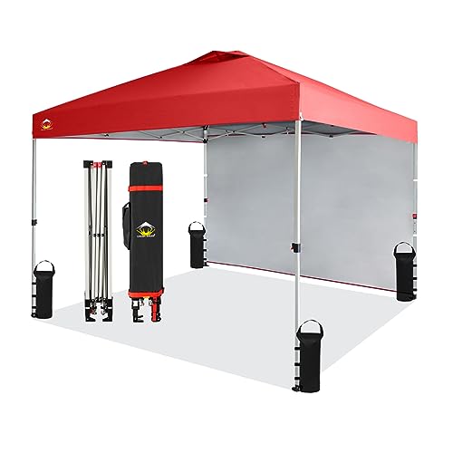CROWN SHADES 10x10 Pop up Canopy Instant Commercial Canopy Including 1 Removable Sidewall, 4 Ropes, 8 Stakes, 4 Weight Bags, STO 'N Go Bag, Red