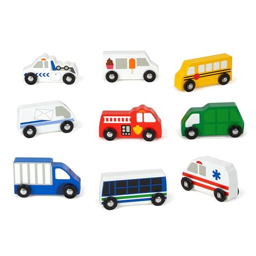 Melissa & Doug Town Vehicles Set in Wooden Tray (9 pcs)