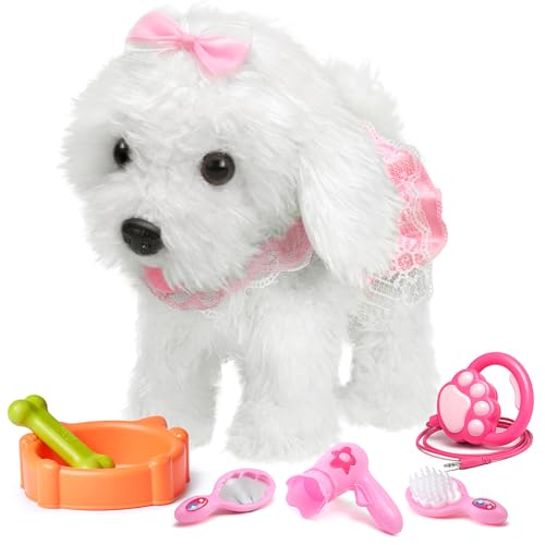 OR OR TU Walking Barking Toy Dog with Remote Control Leash, Plush Puppy Electronic Interactive Toys for Kids, Shake Tail,Pretend Dress Up Realistic Stuffed Animal Dog Age 3 4 5 6+ Years Old Best Gift
