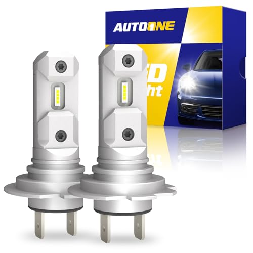 AUTOONE H7 LED Bulb, Super Bright 6500K White 1:1 Mini Size H7 Fog Light Bulbs, No Adapter Required Plug and Play, Non-polarity Fanless Halogen Replacement Bulb, Pack of 2