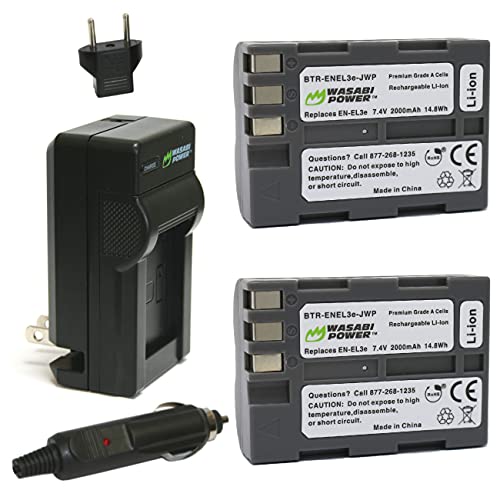 Wasabi Power Battery (2-Pack) and Charger for Nikon EN-EL3e and Nikon D50, D70, D70s, D80, D90, D100, D200, D300, D300S, D700