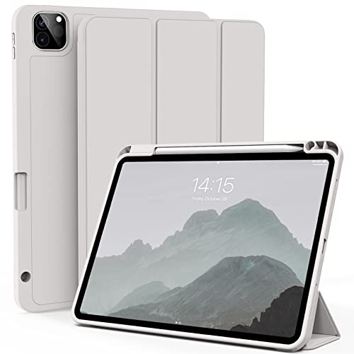 kenke Case for iPad Pro 11 Inch 4th/3rd/2nd Generation (2022/2021/2020) with Pencil Holder, Slim Trifold Smart Cover with Soft TPU Back, Support 2nd Gen Pencil Charging, Auto Sleep/Wake, Gray