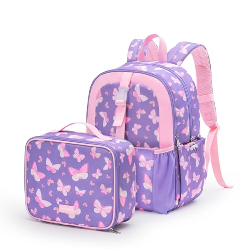 mommore Kids Backpack Set with Lunch Box, Lightweight Preschool Backpack for Girls, Water Resistance Elementary Student Bookbag for Kindergarten or Daycare