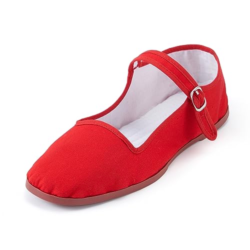 SAEEKO Womens Classic China Flats, Casual China Doll Shoes, Cotton Mary Janes, Chinese Tai Chi Shoes (red Cotton, Adult, Women, Numeric_8_Point_5, Numeric, us_Footwear_Size_System, Medium)