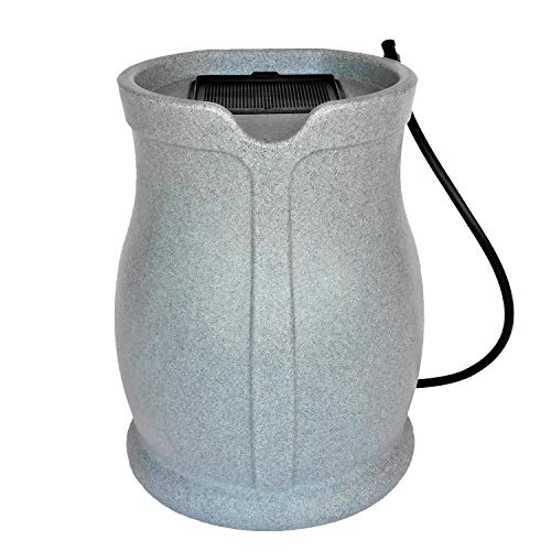 FCMP Outdoor Catalina 45 Gallon Rain Water Barrel Catcher System with Flat Back for Watering Outdoor Plants, Gardens, and Landscapes, Light Granite