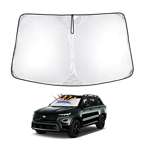 T TGBROS Windshield Sun Shade Custom Fit for 2021-2023 2024 Kia Sorento SUV Accessories Foldable Sun Shield Reflective Polyester Sun Visor Cover Block Heat and Sun Protection