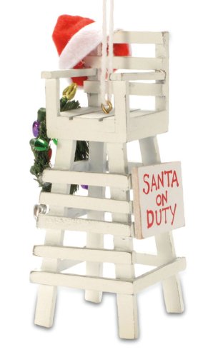 Cape Shore Tropical Beach Lifeguard Santa Claus Christmas Tree Holiday Ornament Decoration, 5-inch Height, White, Wood