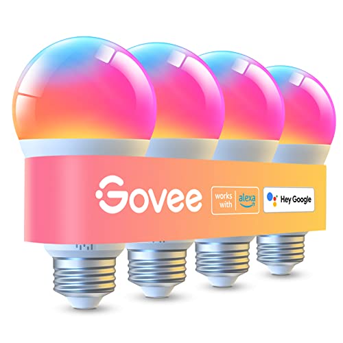 Govee LED Smart Light Bulbs, 1000LM Color Changing Light Bulb, Wi-Fi & Bluetooth Light Bulbs, Work with Alexa and Google Assistant, Dimmable RGBWW A19 75W Equivalent Smart Bulbs, 4 Pack