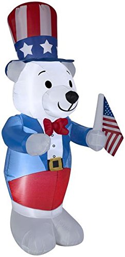 Gemmy 4' White Fourth of July Bear Spring Inflatable
