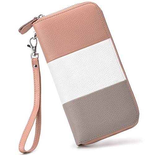 Womens Wallet RFID Blocking Genuine Leather Multi Credit Card Large Capacity Zip Around Clutch Travel Purse Wristlet