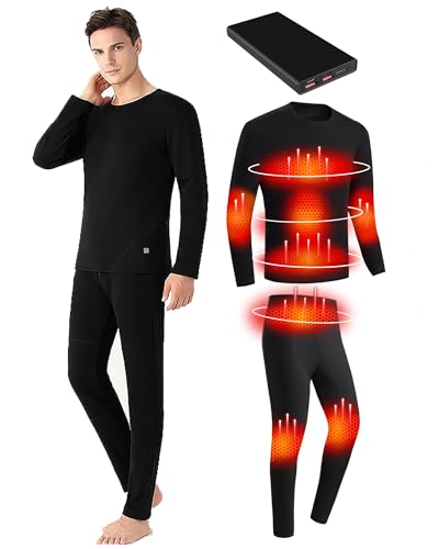 TRUNYAQI Mens Electric Heated Thermal Underwear Set Men's Winter Outdoor Sports Underwear with Battery Pack (Black,3XL)