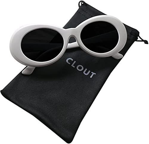 Ayaoch Clout Goggles HypeBeast Retro Oval Sunglasses Mod Style Kurt Cobain (White)